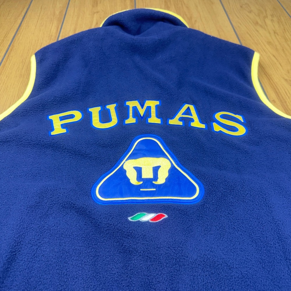Salang Pumas UNAM Fleece Vest Mens Medium Navy Blue Yellow Full Zip Soccer
